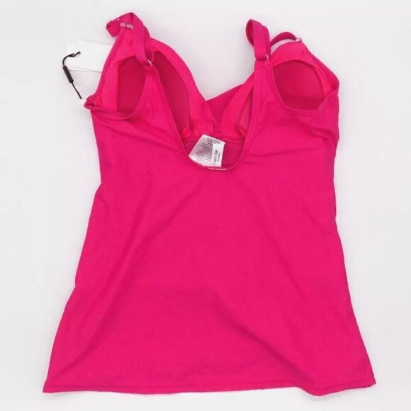 Calvin Klein Size S Tankini Swimsuit Top V-Neck Pink Compression Fit 50+ Upf - Picture 2 of 3